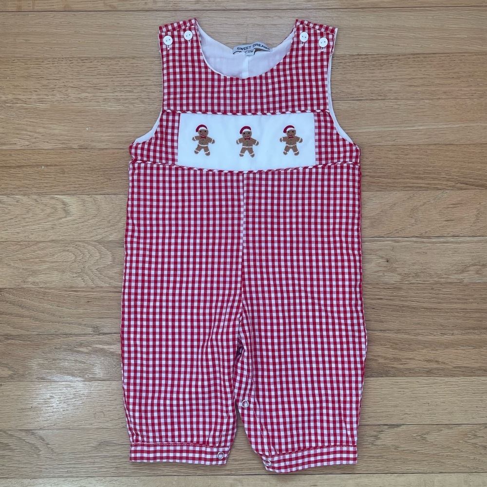 SWEET DREAMS NWOT Hand Smocked Embroidery Christmas Gingerbread Man Longalls